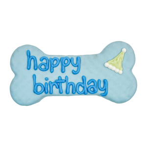 Prepackaged Blue Happy Birthday 8" Bone | Birthday